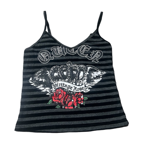 XS Black and light grey Striped Grunge Graphic Cropped Tank Top! - Picture 2 of 3